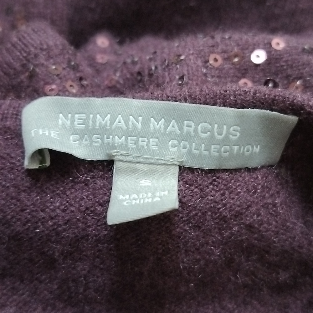 2455)Neiman Marcus the Cashmere Collection Purple Sequin Pullover Sweater Size S - Picture 6 of 8